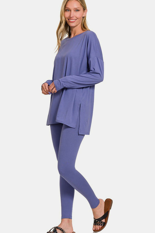 Conjunto de top y leggings de microfibra cepillada Zenana de tamaño completo