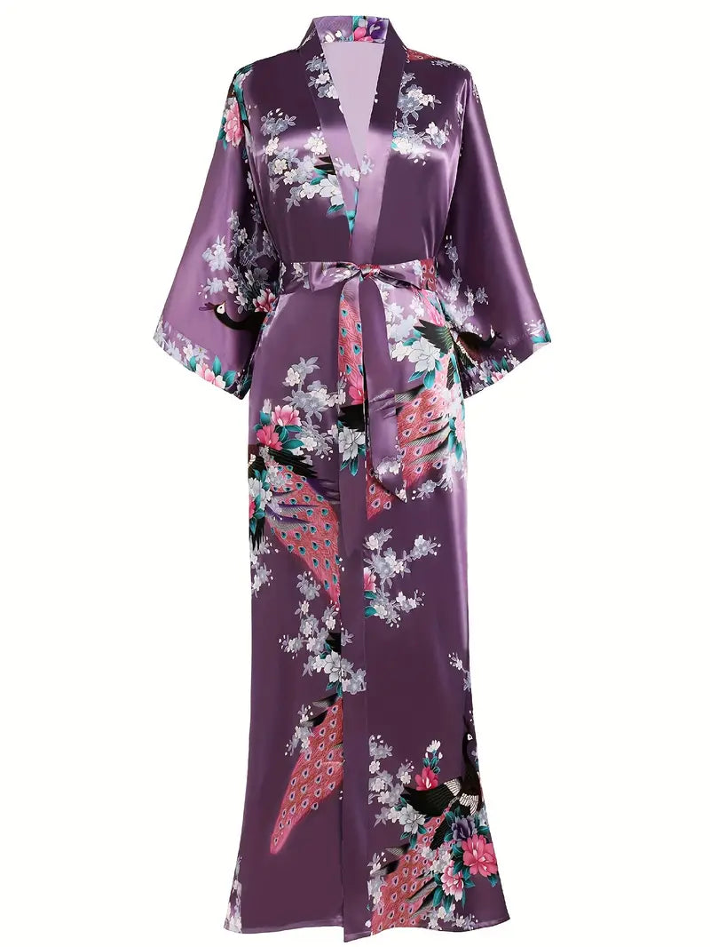 Batas/cárdigans largos de satén sedoso