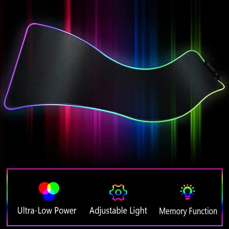 Alfombrilla de ratón brillante grande RGB negra lisa