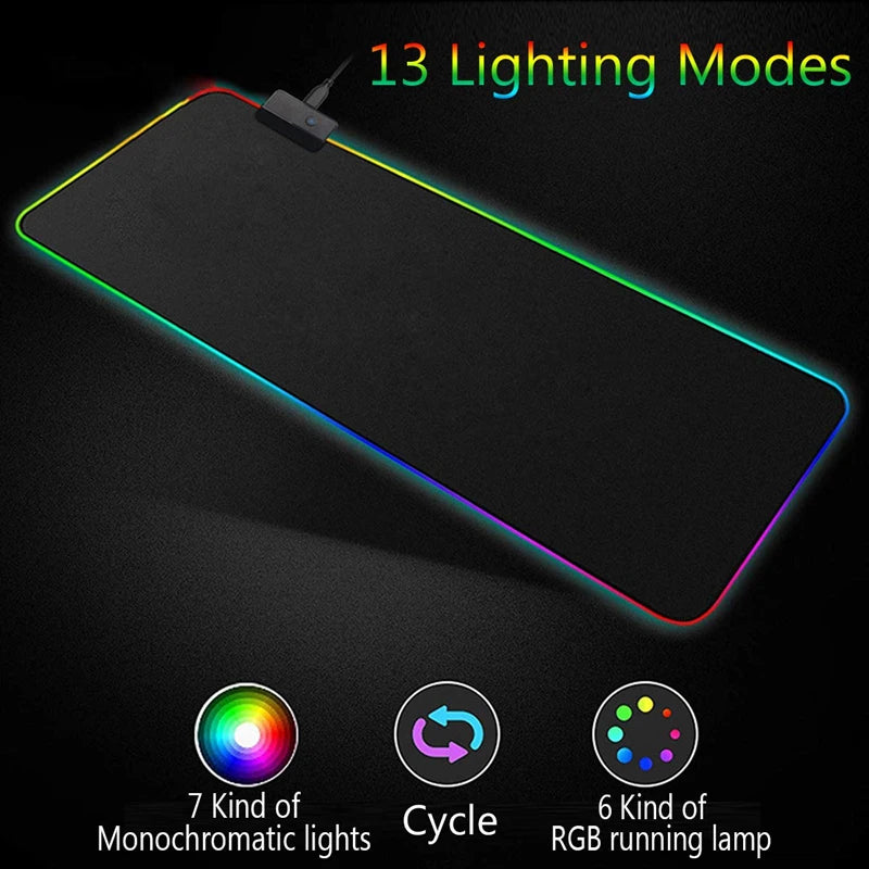Alfombrilla de ratón brillante grande RGB negra lisa