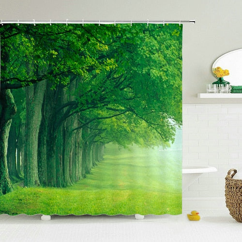 Modern Forest Shower Curtain With Hooks