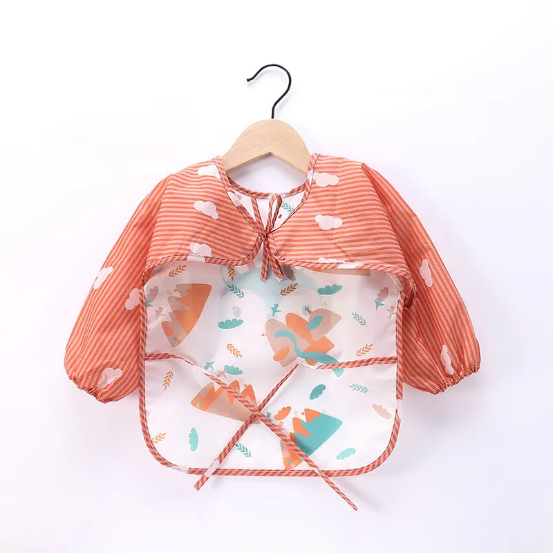 Bata artística impermeable de manga larga para niños pequeños y babero para alimentar
