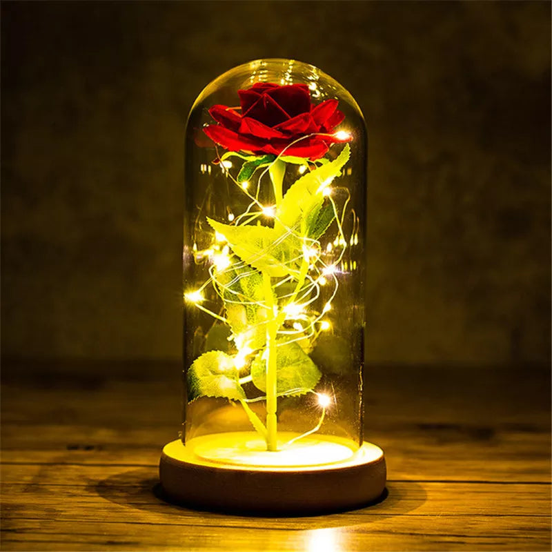 Eternal Rose LED Light Foil Flower In Glass Cover