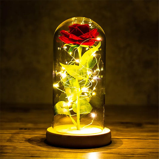 Eternal Rose LED Light Foil Flower In Glass Cover