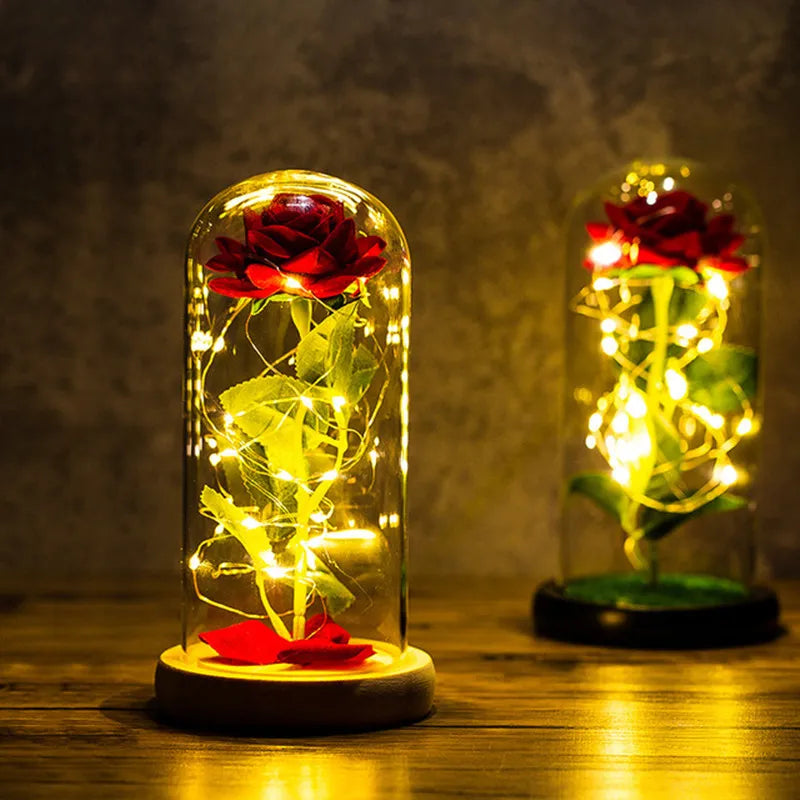 Eternal Rose LED Light Foil Flower In Glass Cover
