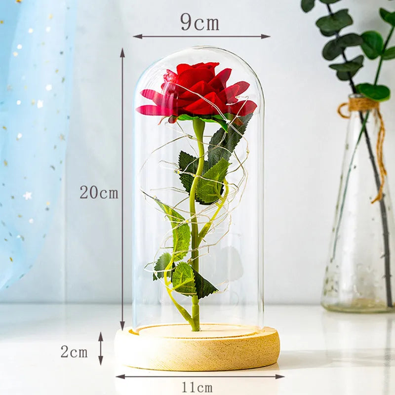 Eternal Rose LED Light Foil Flower In Glass Cover