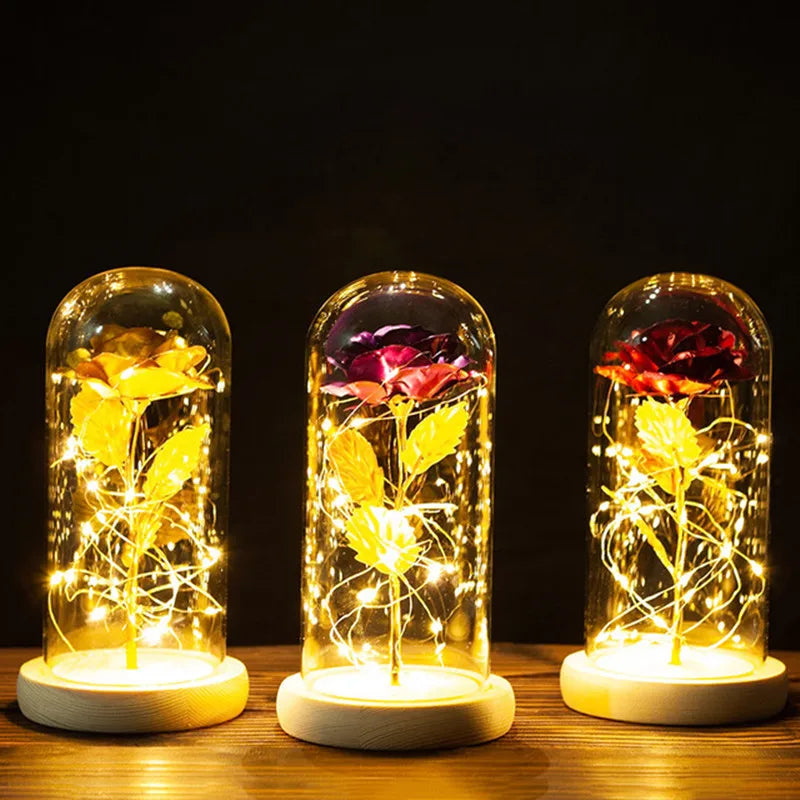 Eternal Rose LED Light Foil Flower In Glass Cover