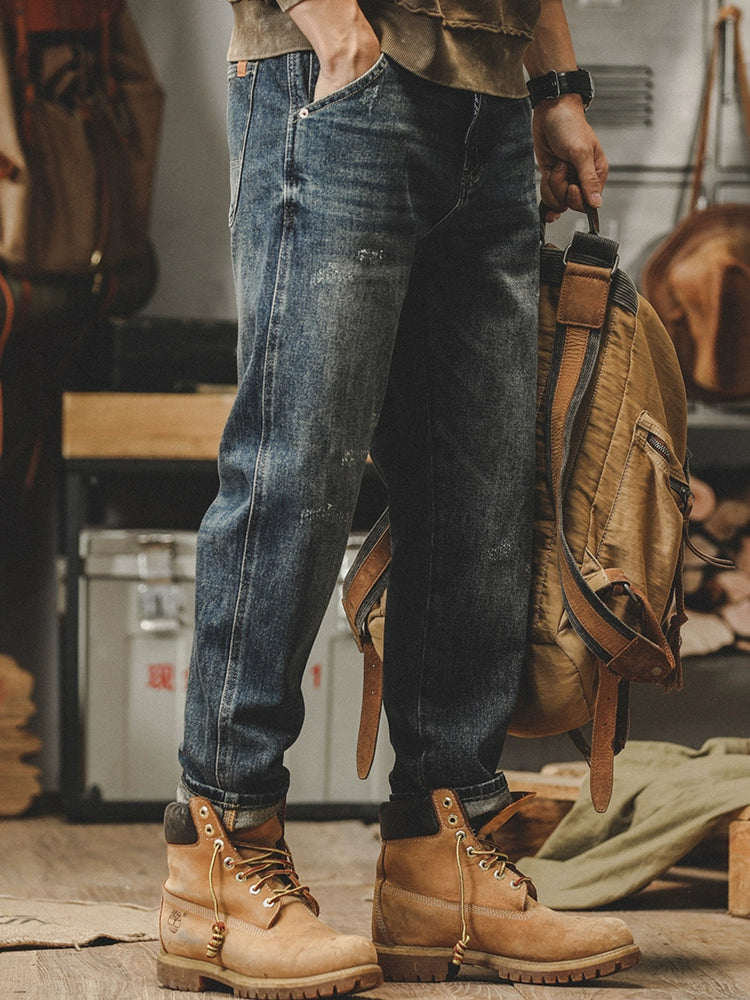 Vaqueros desgastados estilo americano pesado