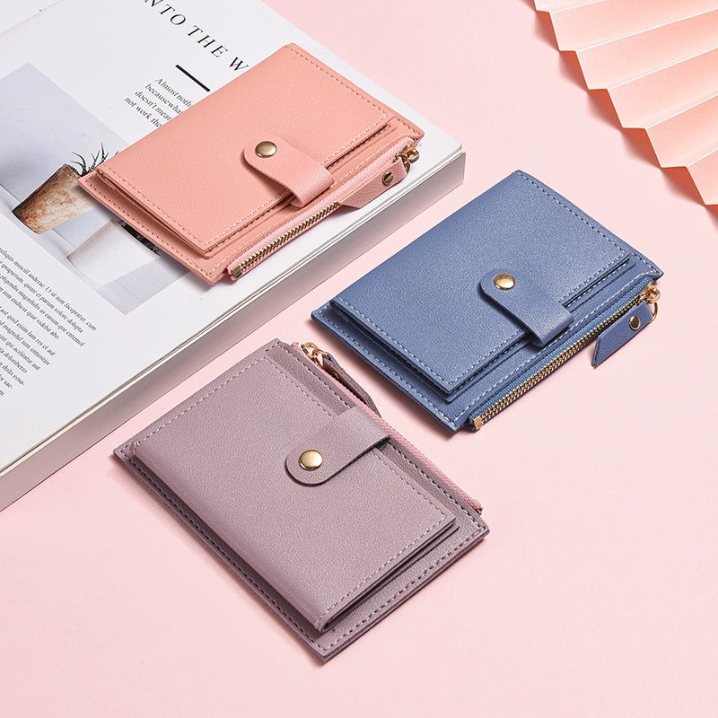 All-in-One Ultra-Thin Compact Soft PU Leather Zip Card Holder