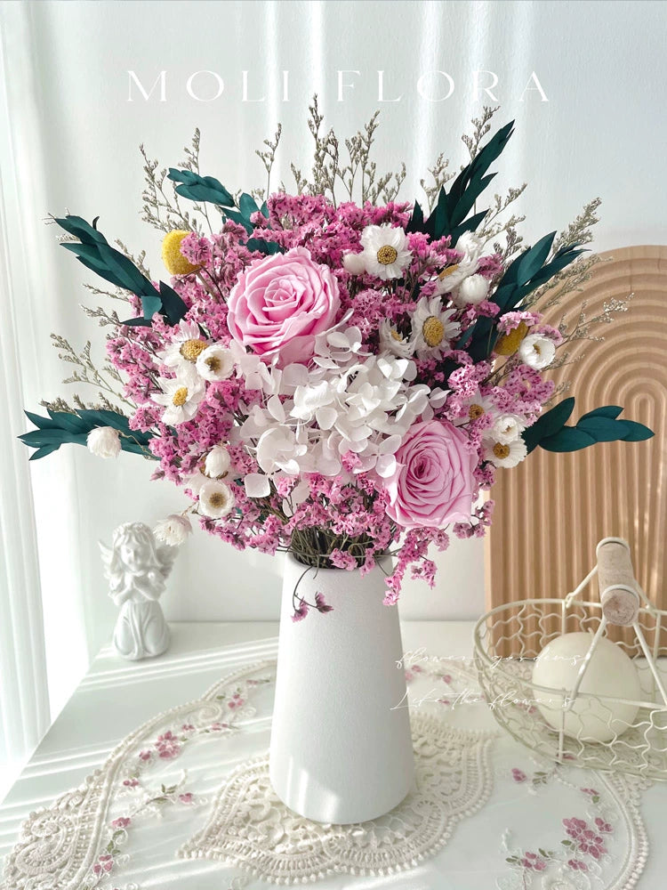Eternal Rose & Eucalyptus Leaf Dried Flowers Bouquet