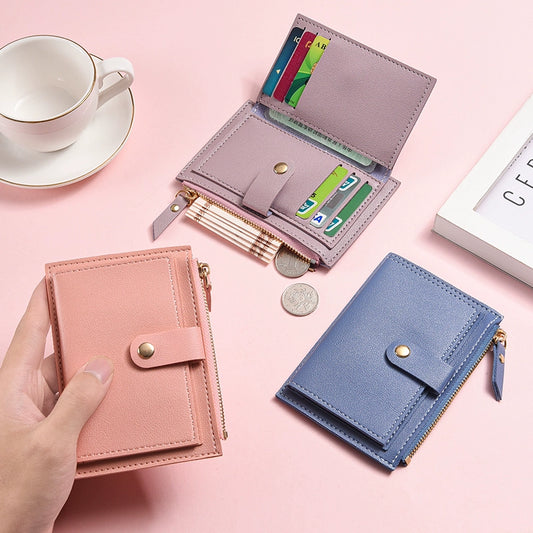 All-in-One Ultra-Thin Compact Soft PU Leather Zip Card Holder