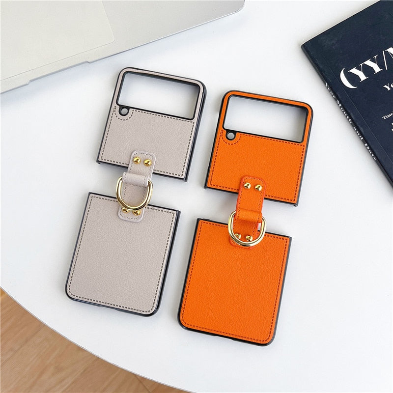 Funda para teléfono de cuero PU a prueba de golpes con hebilla de anillo