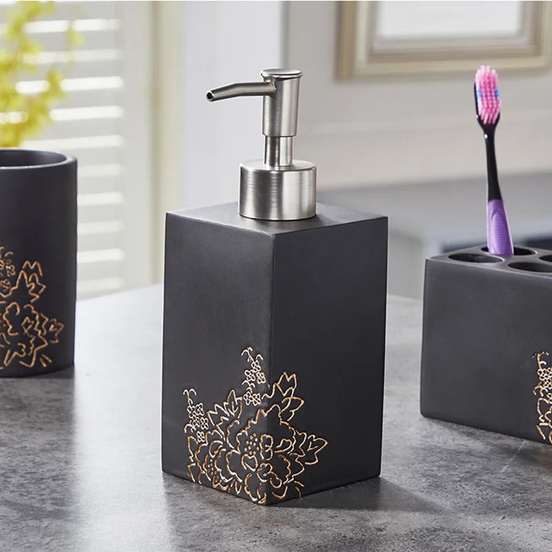 Black & Gold Bathroom Accessories Set