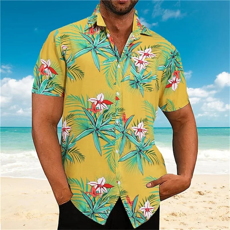 Camisa hawaiana de verano con plantas para hombre