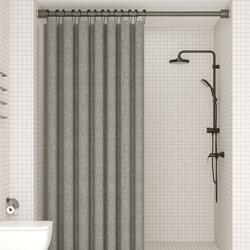 Thick Linen Shower Curtain Cover with Metal Hooks