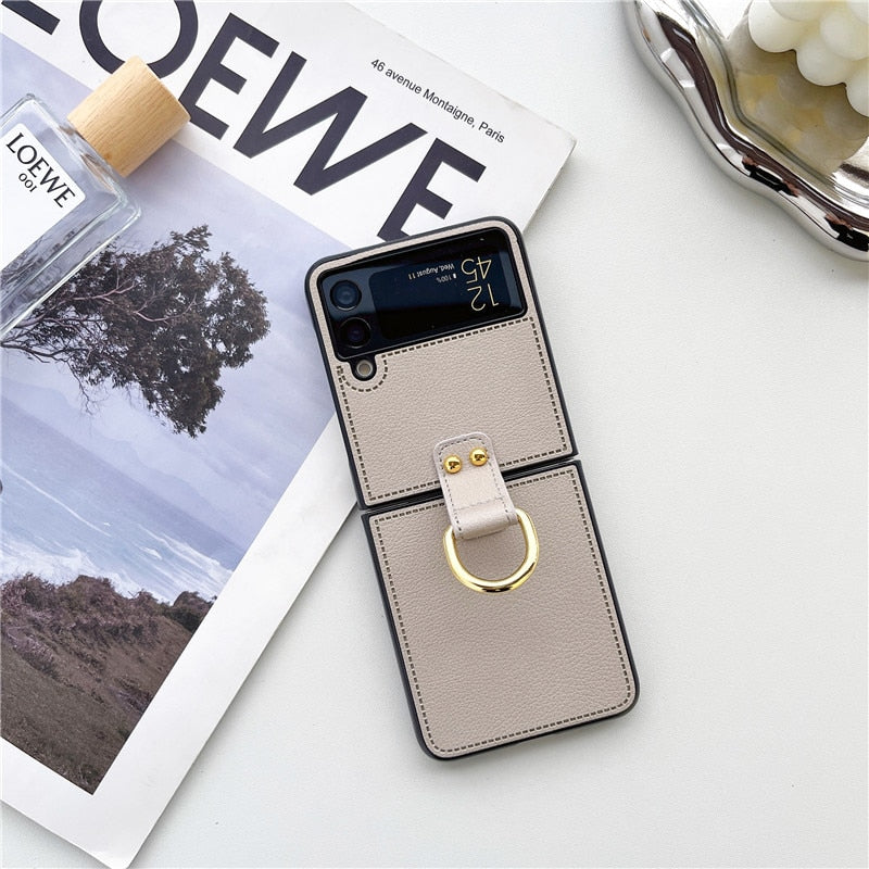 Funda para teléfono de cuero PU a prueba de golpes con hebilla de anillo