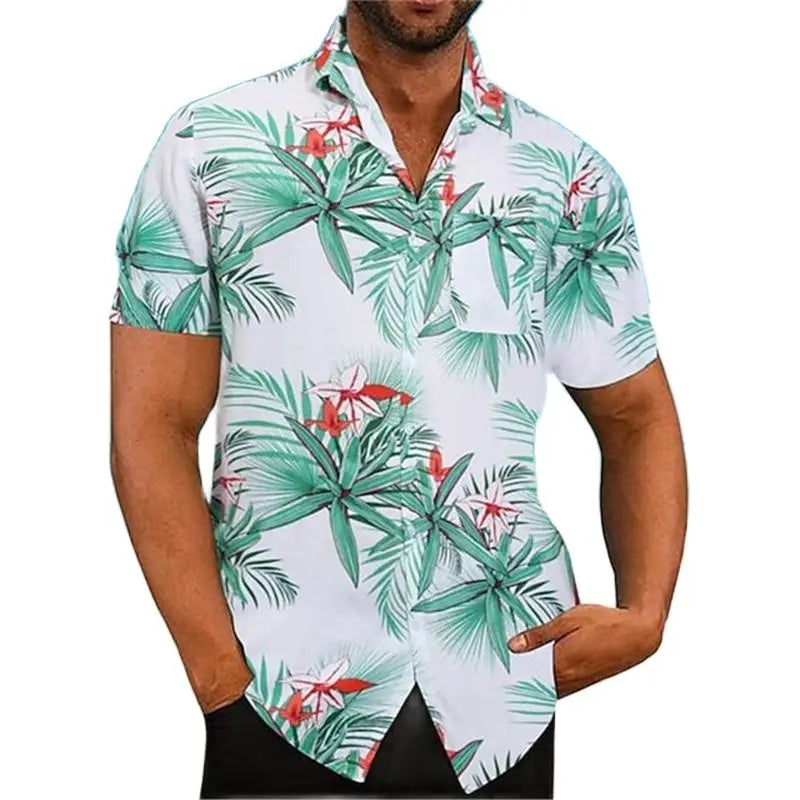Camisa hawaiana de verano con plantas para hombre