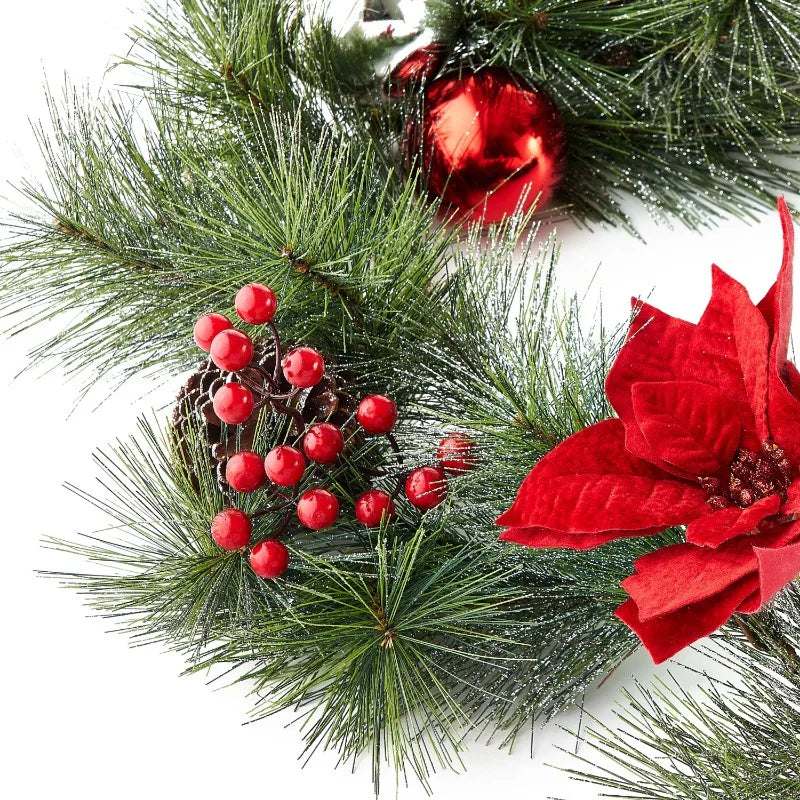 9Ft Holiday Time Red Poinsettia Christmas Garland