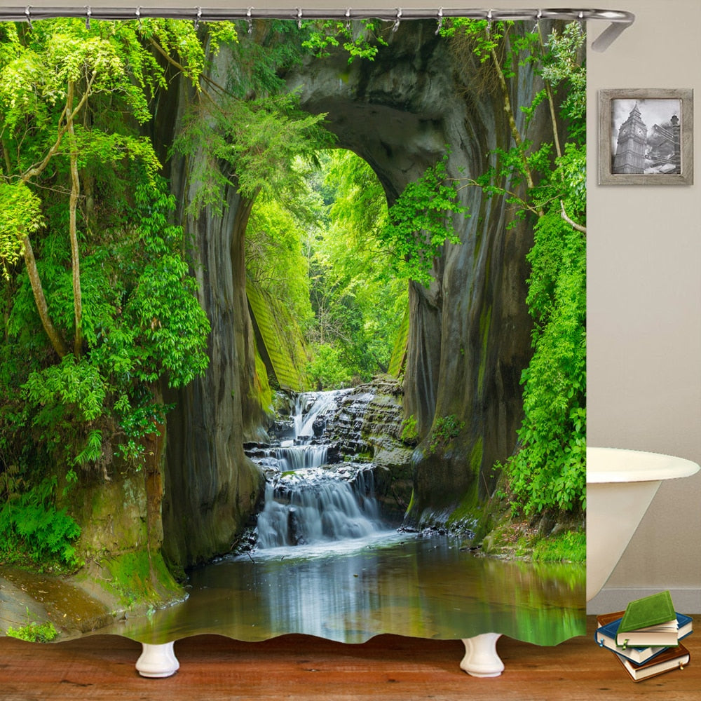 Modern Forest Shower Curtain With Hooks