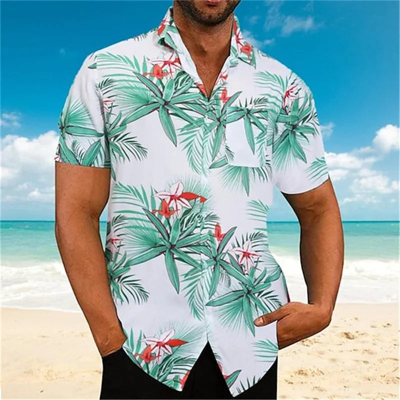 Camisa hawaiana de verano con plantas para hombre