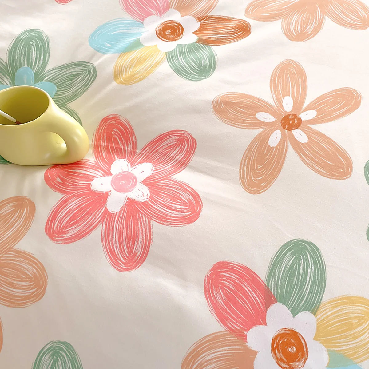 3pc Pink and Flowers Design Bed Set w/ Zipper Closure Duvet Cover and 2 Pillowcases