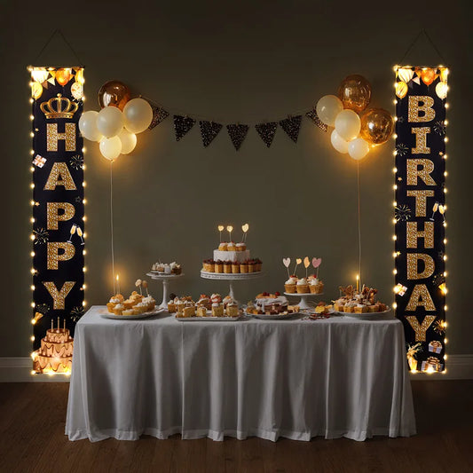 Holiday & Celebration Banner Couplet with LED String Lights