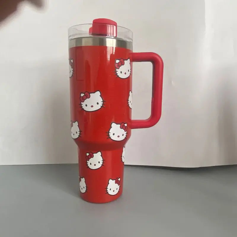 40oz Hello Kitty Stainless Steel Insulated Mug With Handle & Straw