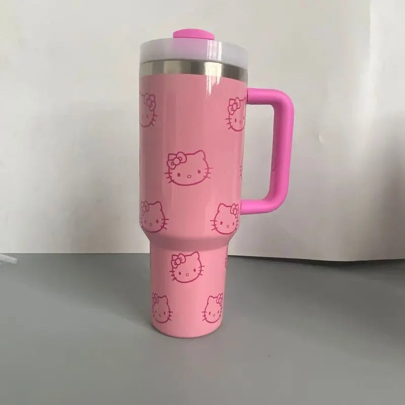 40oz Hello Kitty Stainless Steel Insulated Mug With Handle & Straw
