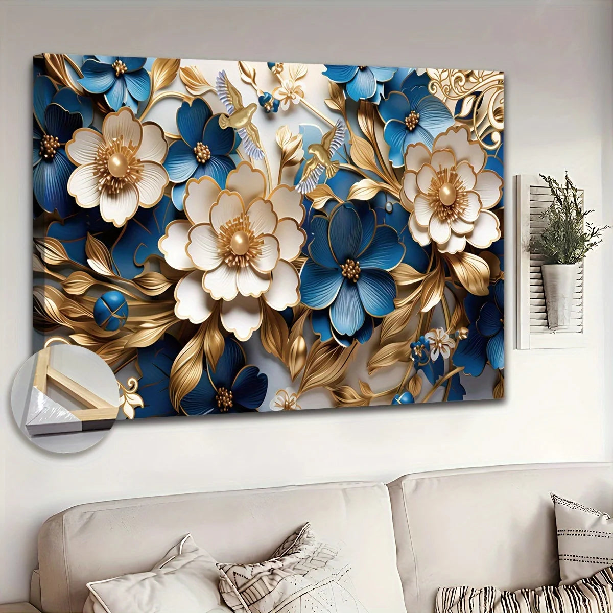 Framed Canvas Wall Art Filled with Floral Symphony (24 x 63in)