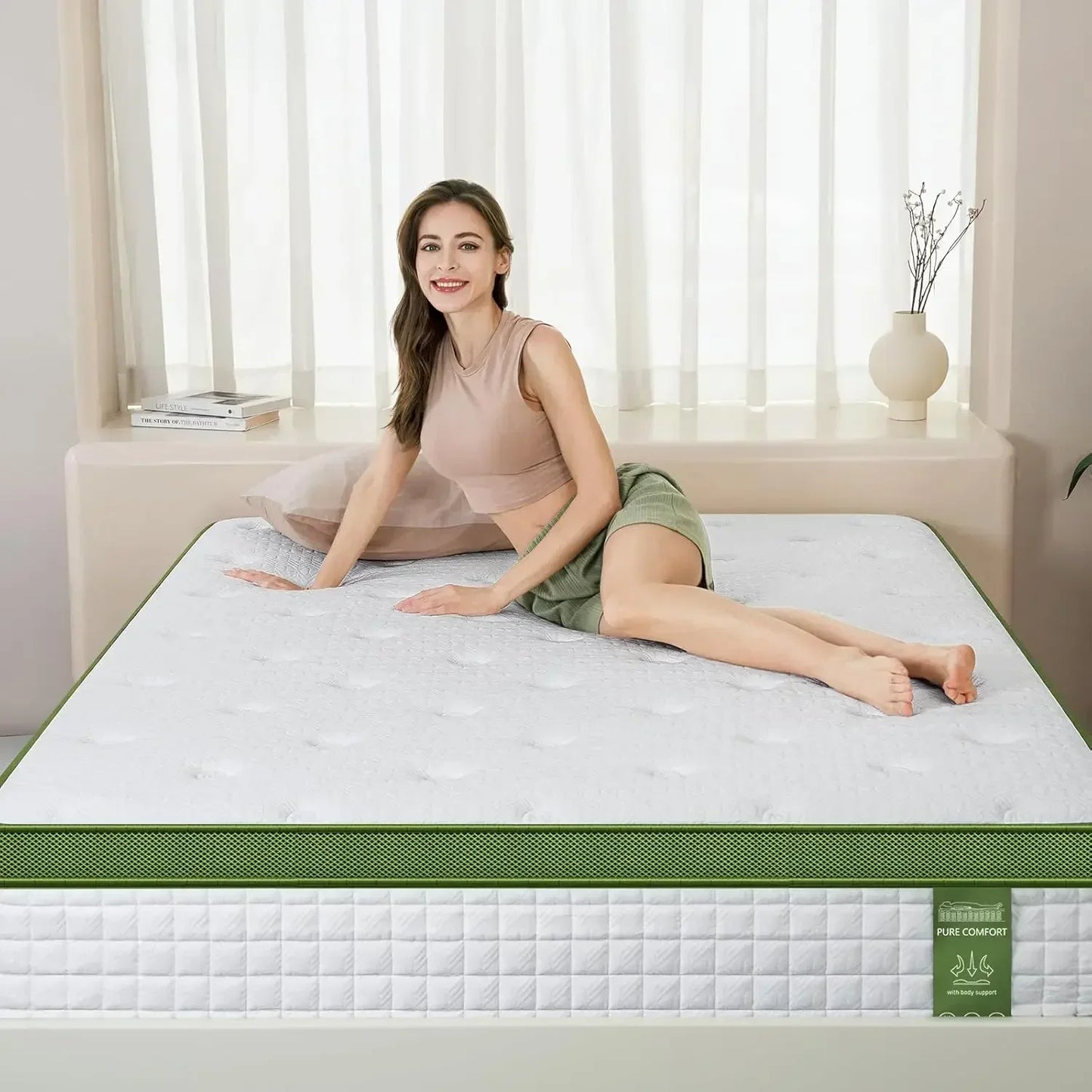 Colchón híbrido tamaño queen de 30 cm con espuma viscoelástica de gel y resortes embolsados (firmeza media)