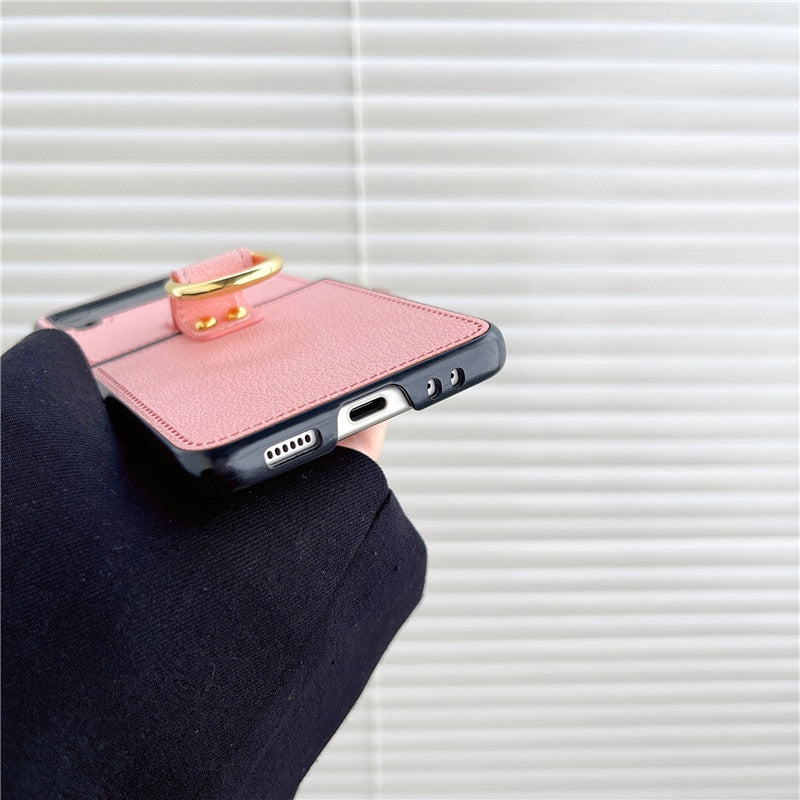 Funda para teléfono de cuero PU a prueba de golpes con hebilla de anillo