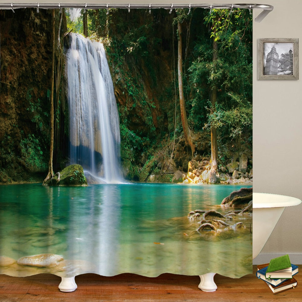 Modern Forest Shower Curtain With Hooks