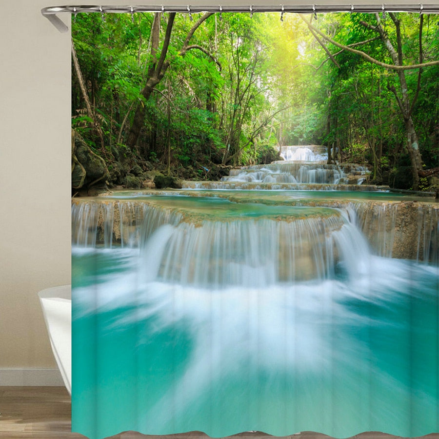 Modern Forest Shower Curtain With Hooks