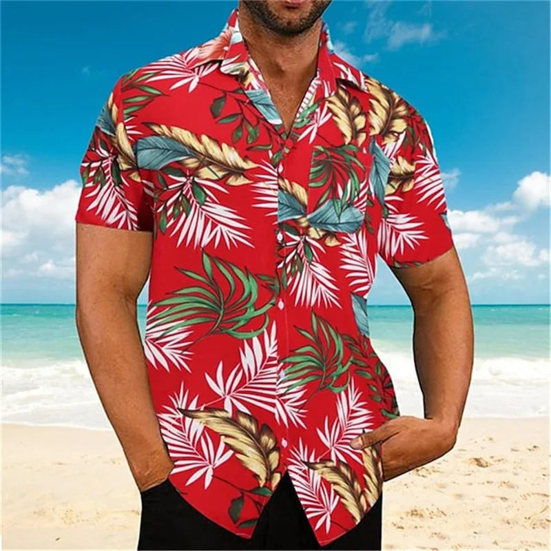 Camisa hawaiana de verano con plantas para hombre