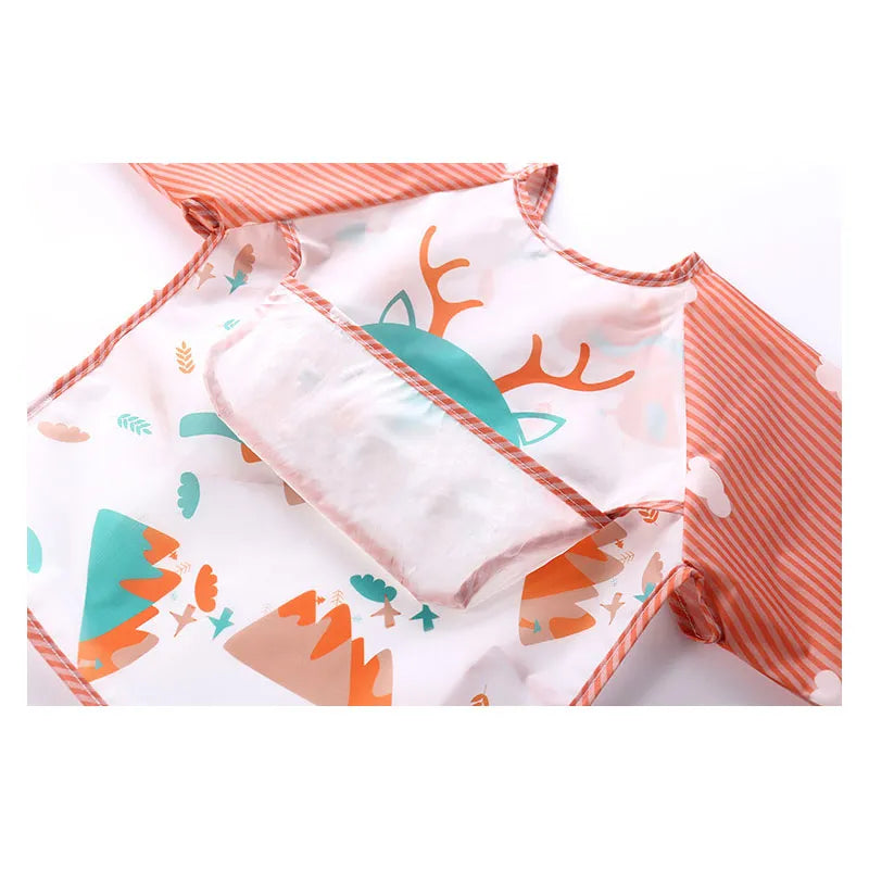 Bata artística impermeable de manga larga para niños pequeños y babero para alimentar