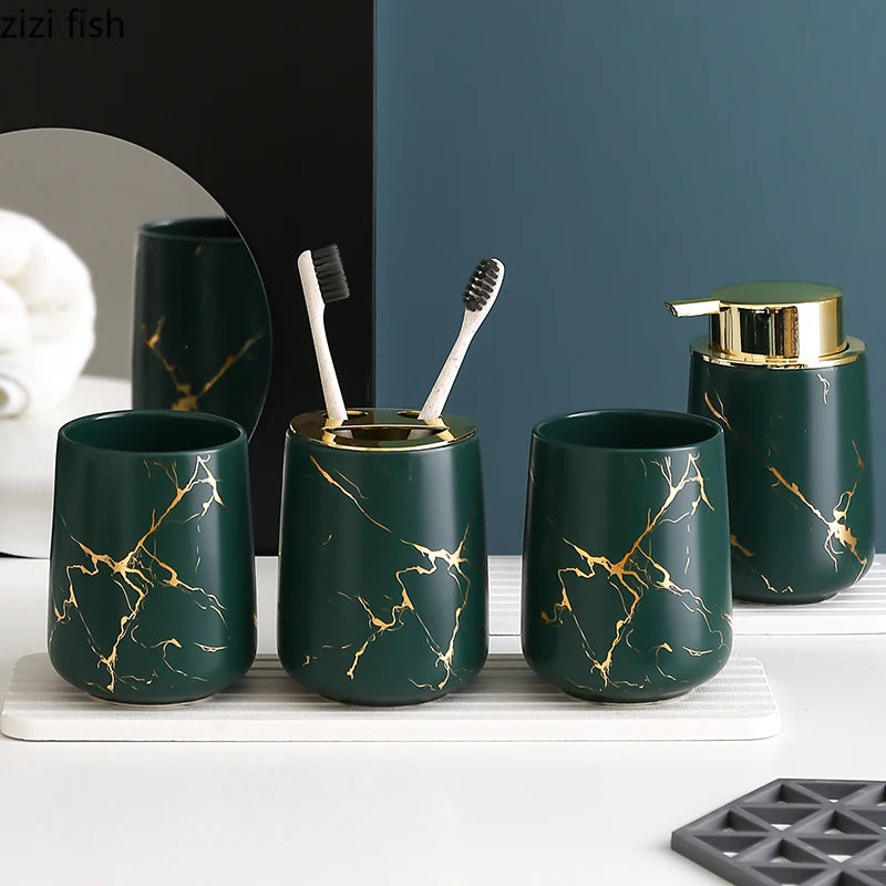 Colorful Ceramic Marble Bathroom Set