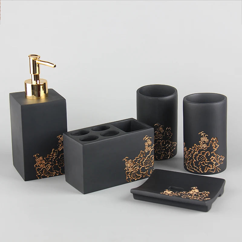 Black & Gold Bathroom Accessories Set