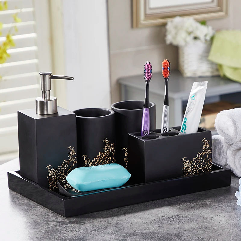Black & Gold Bathroom Accessories Set