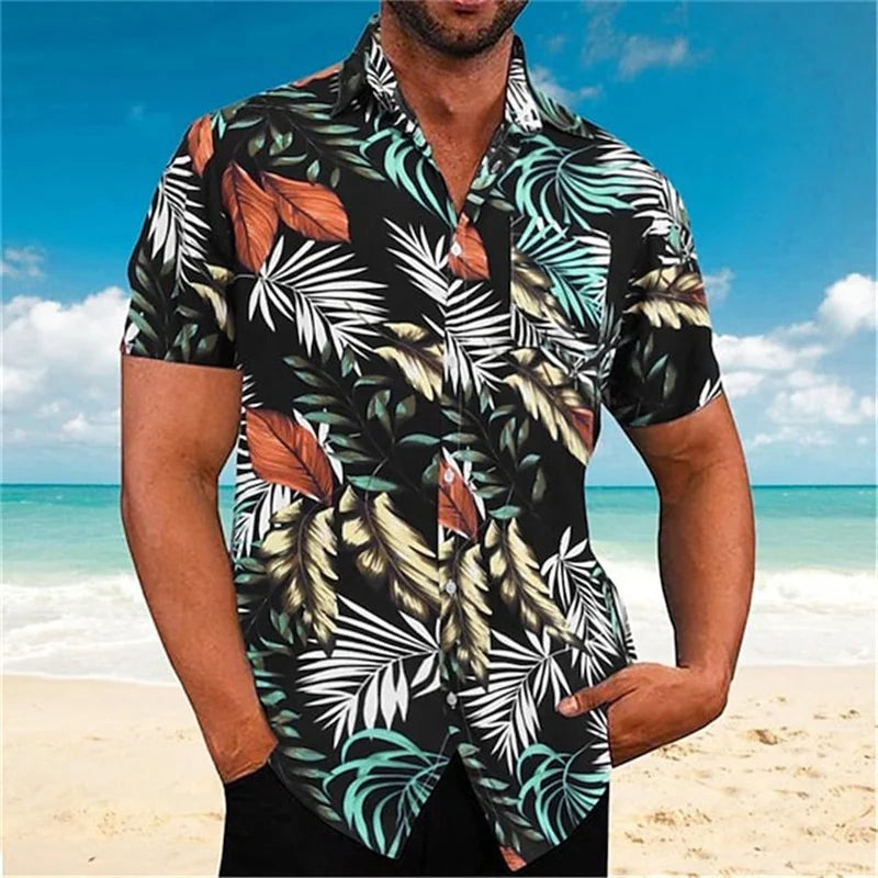 Camisa hawaiana de verano con plantas para hombre