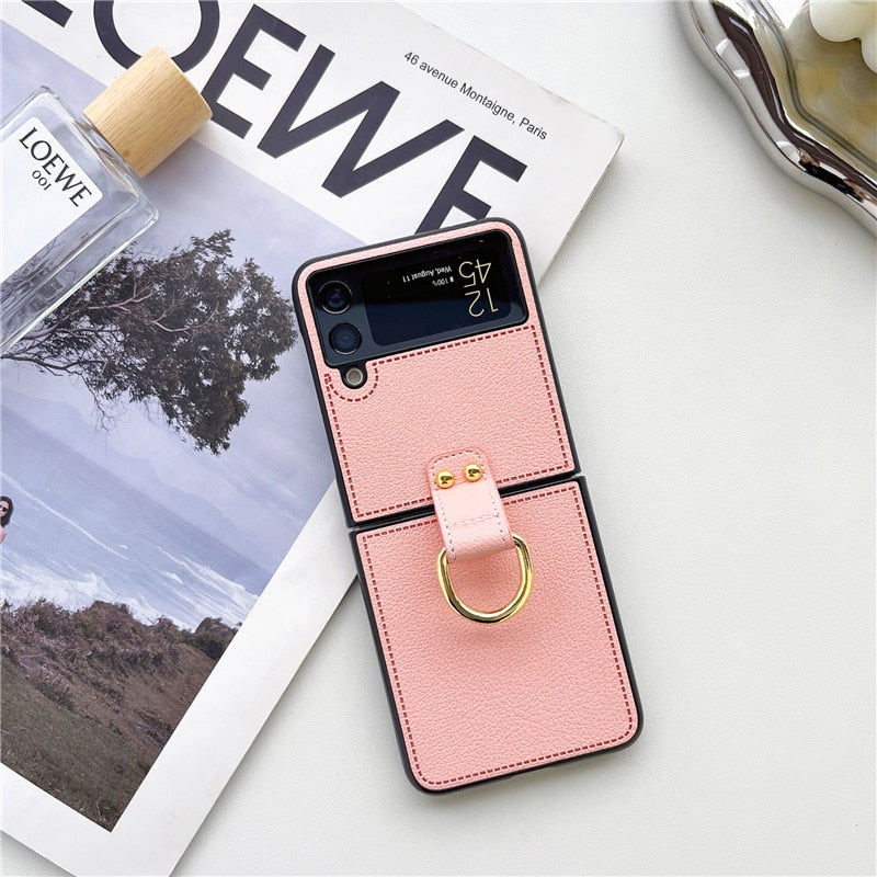 Funda para teléfono de cuero PU a prueba de golpes con hebilla de anillo