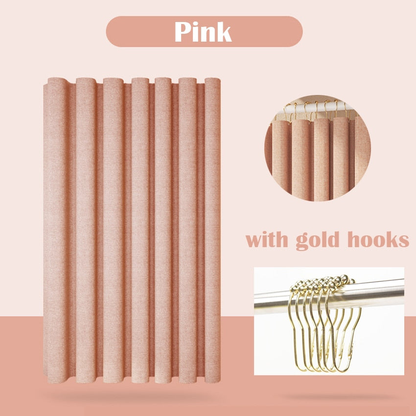 Thick Linen Shower Curtain Cover with Metal Hooks