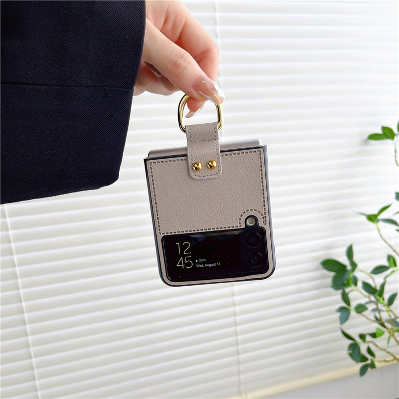 Funda para teléfono de cuero PU a prueba de golpes con hebilla de anillo