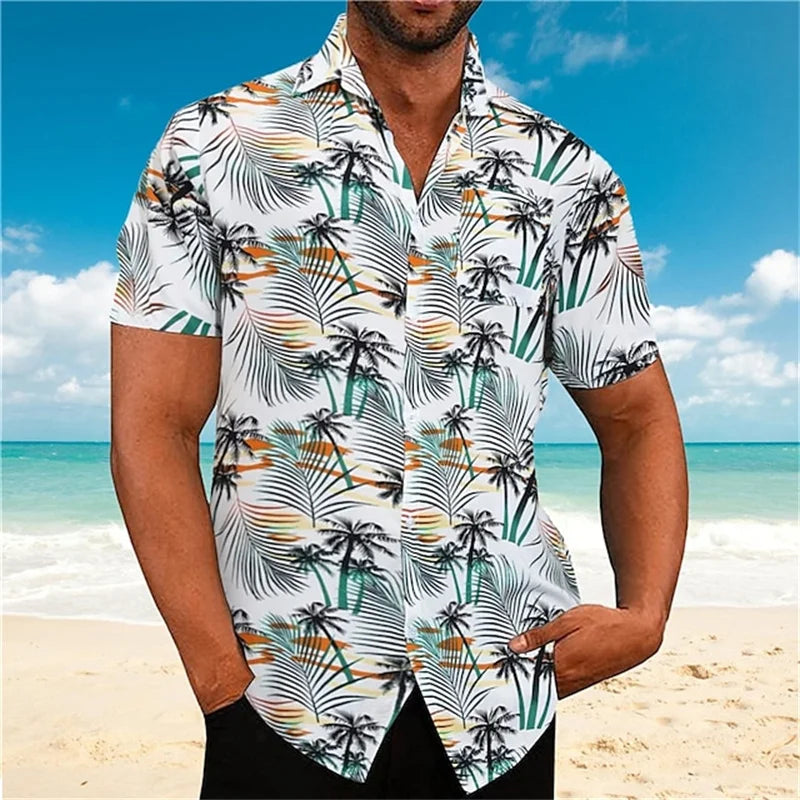 Camisa hawaiana de verano con plantas para hombre