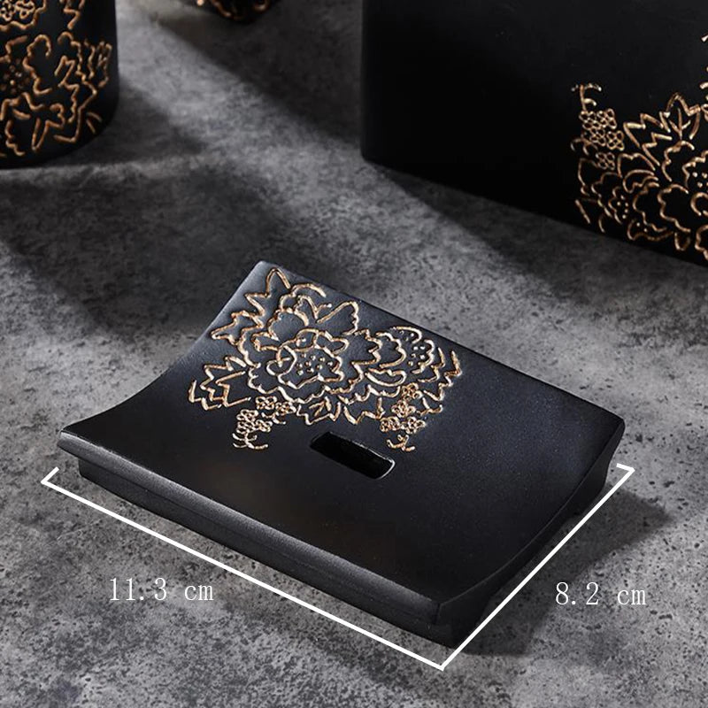 Black & Gold Bathroom Accessories Set
