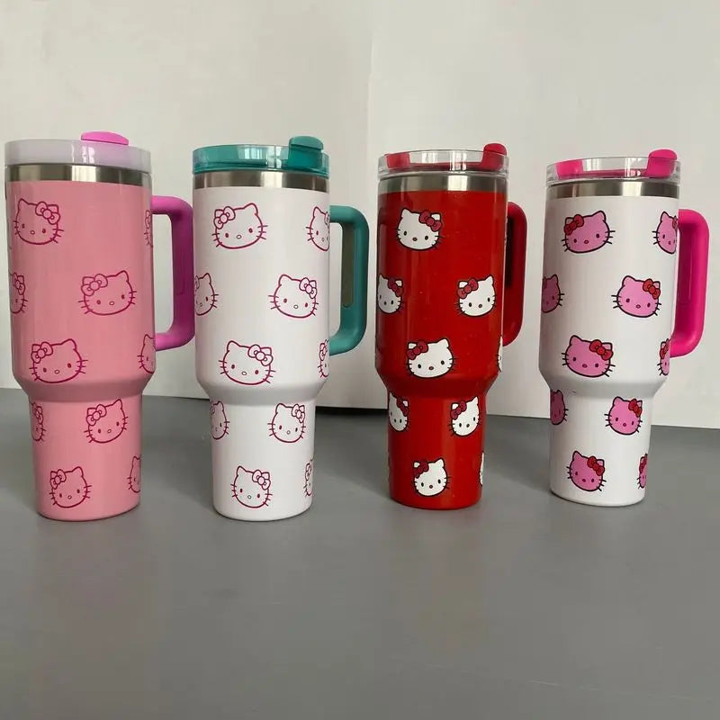 40oz Hello Kitty Stainless Steel Insulated Mug With Handle & Straw