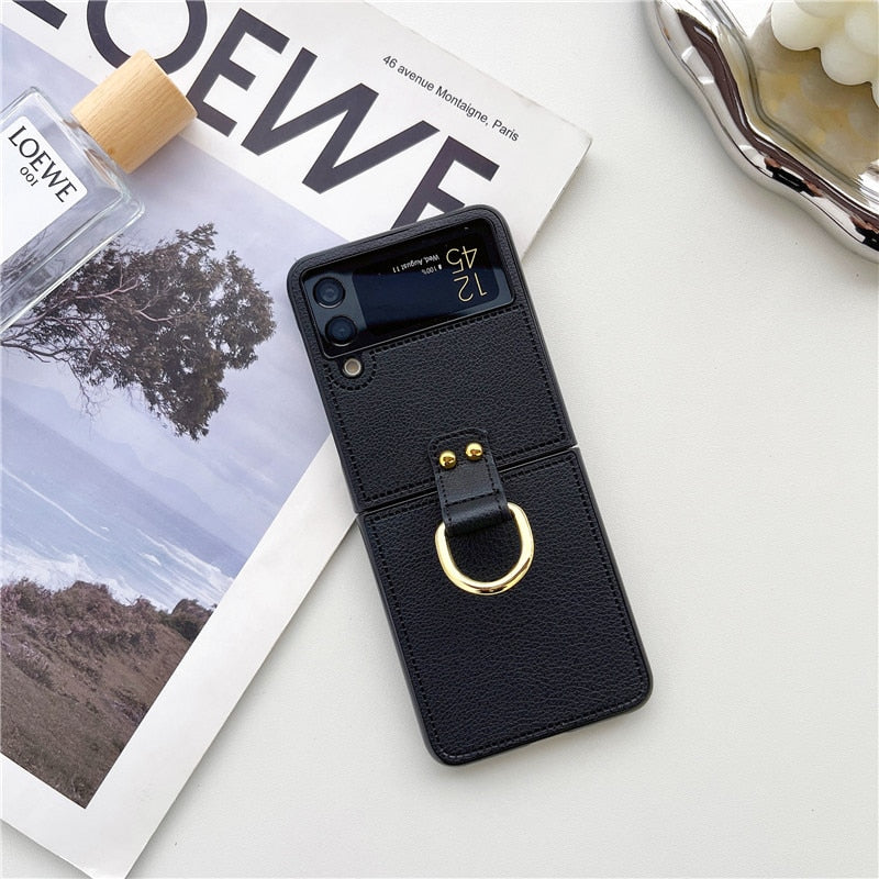 Funda para teléfono de cuero PU a prueba de golpes con hebilla de anillo