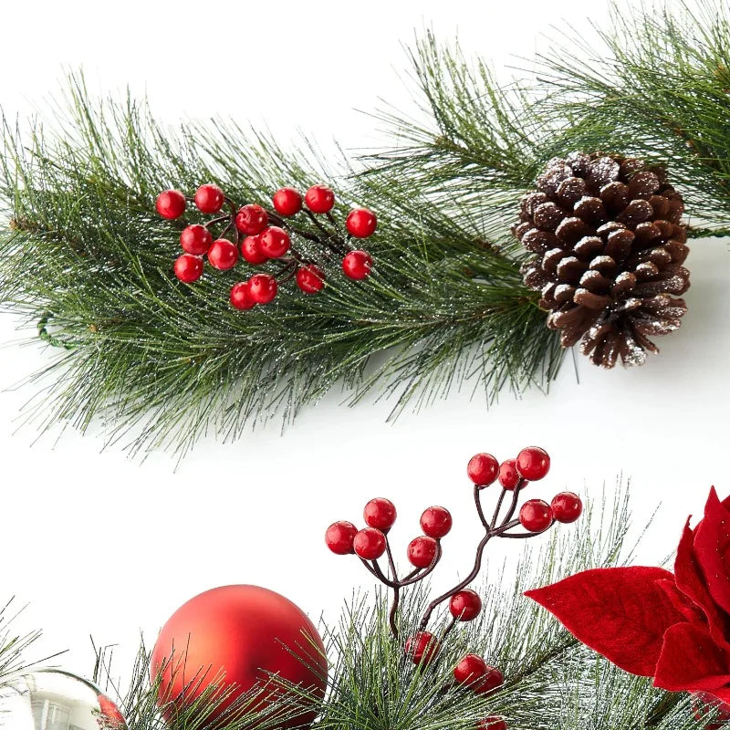 9Ft Holiday Time Red Poinsettia Christmas Garland