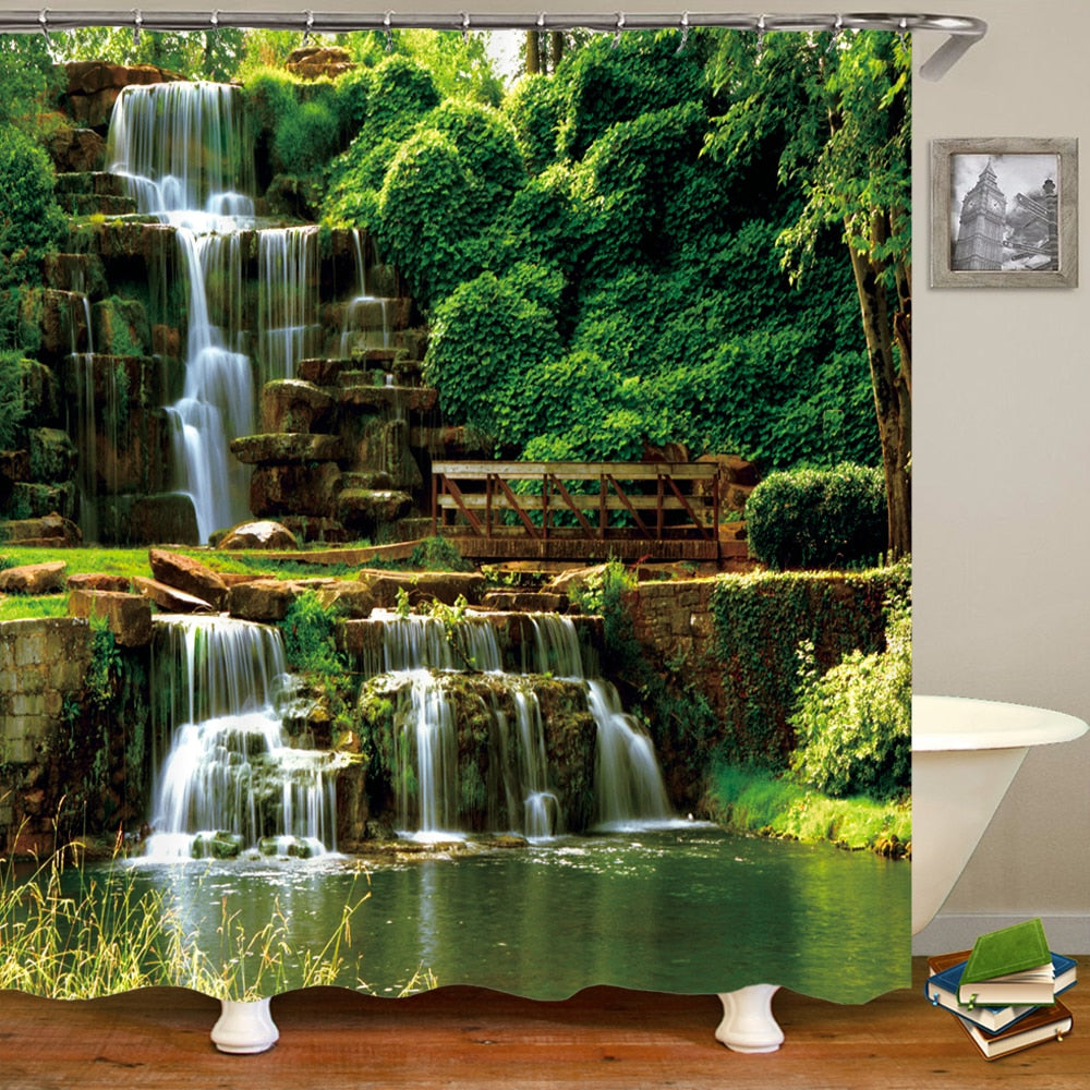 Modern Forest Shower Curtain With Hooks