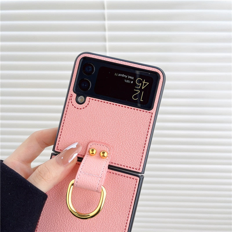 Funda para teléfono de cuero PU a prueba de golpes con hebilla de anillo