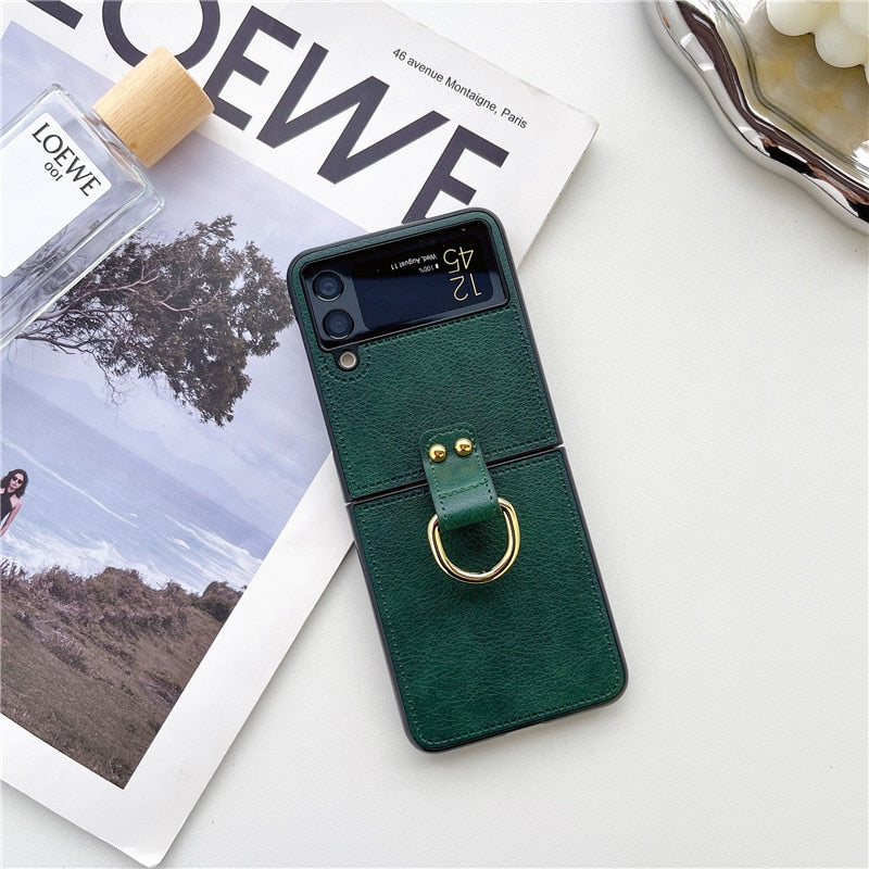 Funda para teléfono de cuero PU a prueba de golpes con hebilla de anillo